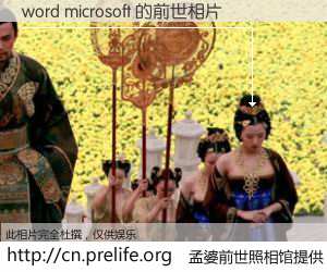 #孟婆前世照相馆# 【word microsoft 的前世相片】我们都曾从奈何桥上走过，喝下三碗忘川之水烹煮的孟婆汤，忘却了前尘旧事。孟婆前世照相馆，保存着你前世的数码相片。word microsoft 的前世相片，有图有真相：